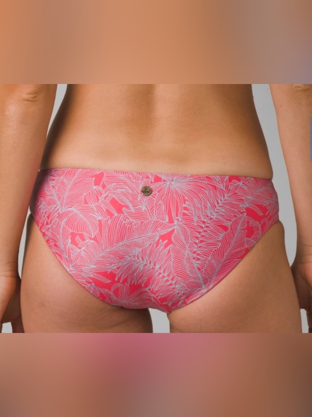 Prana Ramba Bikini Bottom Large Women Papaya Fronds Full Cover Pink Gorpcore